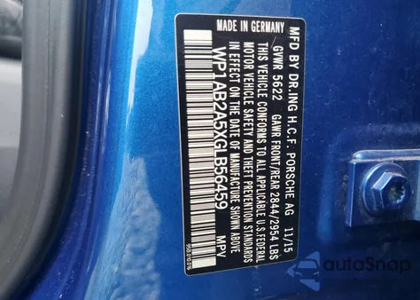 2016 Porsche Macan S z USA, uszkodzony, nr VIN WP1AB2A5XGLB56459